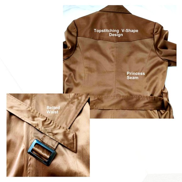 FORNARI Trench Coat Brown Mid-length Single-breasted Collar Pockets Lined Size 7 - Picture 9 of 15